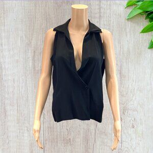 VINTAGE LEVANTE -- Pure Silk Blouse, Black, Sleeveless, Button Front